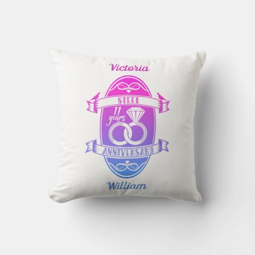 11 Year traditional Steel 11th wedding anniversary Throw Pillow