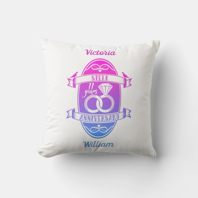11 Year traditional Steel 11th wedding anniversary Throw Pillow (Front)