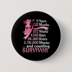 11 Years 132 Months And Counting Breast Cancer Sur Button