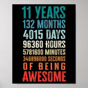 11 Years 132 Months Of Being Awesome 11th Birthday Poster