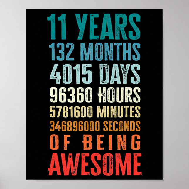 11 Years 132 Months Of Being Awesome 11th Birthday Poster (Front)