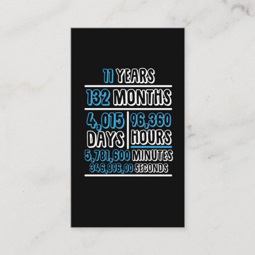 11 Years anniversary Calculation Birthday Business Card