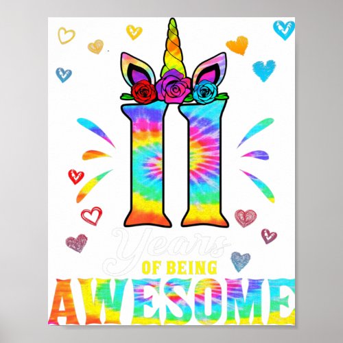 11 Years of being awesome 11st birthday girl unico Poster