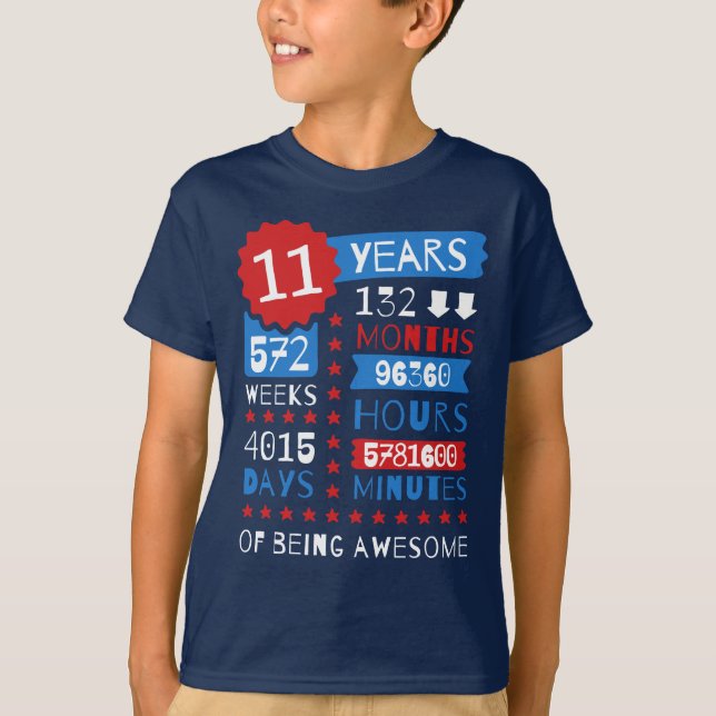 11 Years Of Being Awesome - 11th Birthday Gift Tee (Front)