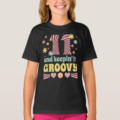 11 Years Old 11th Birthday Groovy Vintage Girls T_Shirt