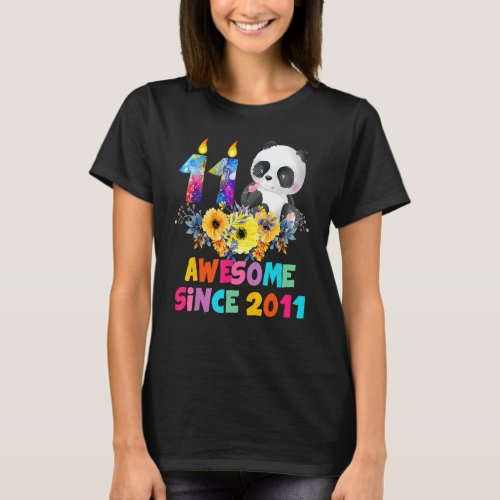 11 Years Old Awesome 2011 11th Birthday Girls Pand T_Shirt