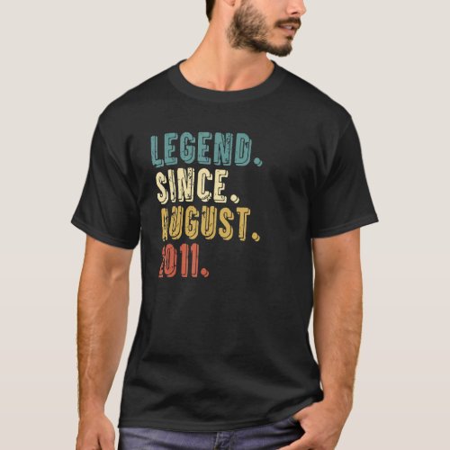 11 Years Old Gift Legend Since August 2011 11th Bi T_Shirt