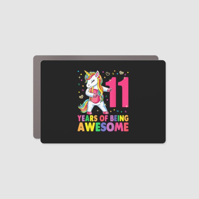 11 Years Old Unicorn Flossing 11th Birthday Girl U Car Magnet (Front)