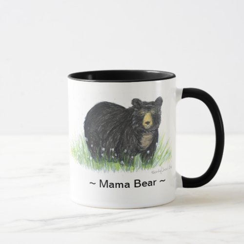 11oz  Mama Bear Black Bear white Mug lt blue trim