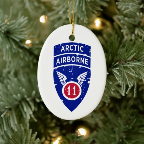 11th Airborne Division Arctic Angels Distressed Ceramic Ornament