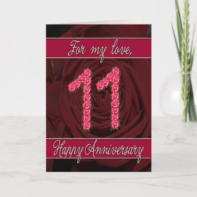 11th anniversary card with roses and leaves (Front)