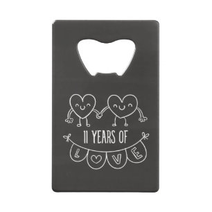 11th Anniversary Gift Chalk Hearts Credit Card Bottle Opener