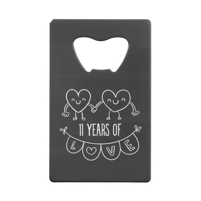11th Anniversary Gift Chalk Hearts Credit Card Bottle Opener (Front)