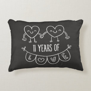 11th Anniversary Gift Chalk Hearts Decorative Pillow