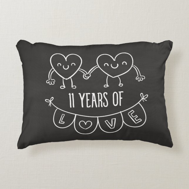 11th Anniversary Gift Chalk Hearts Decorative Pillow (Front)