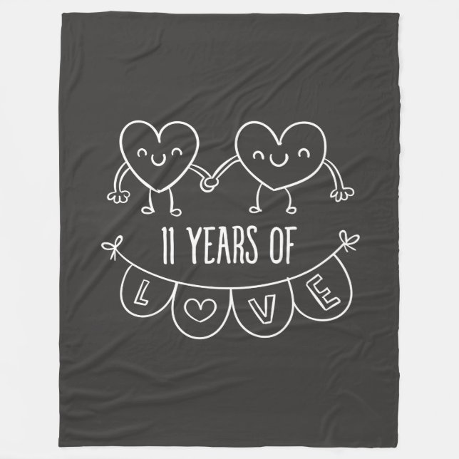 11th Anniversary Gift Chalk Hearts Fleece Blanket (Front)