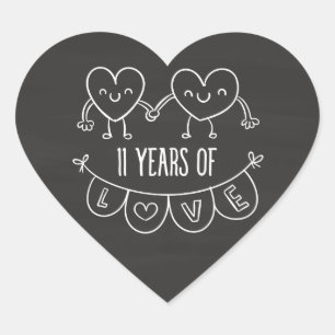 11th Anniversary Gift Chalk Hearts Heart Sticker