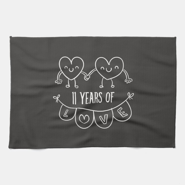 11th Anniversary Gift Chalk Hearts Kitchen Towel (Horizontal)