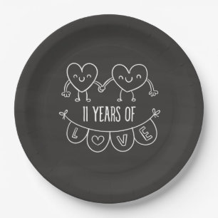 11th Anniversary Gift Chalk Hearts Paper Plates