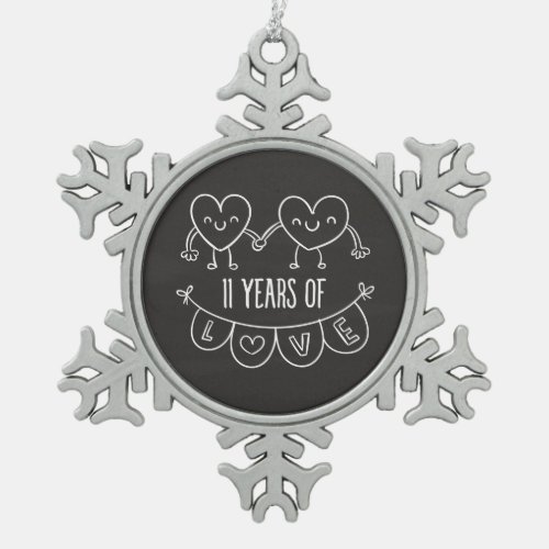 11th Anniversary Gift Chalk Hearts Snowflake Pewter Christmas Ornament