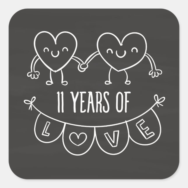 11th Anniversary Gift Chalk Hearts Square Sticker (Front)