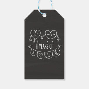 11th Anniversary Gift Chalk Hearts Tags