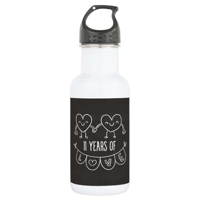 11th Anniversary Gift Chalk Hearts Water Bottle (Front)