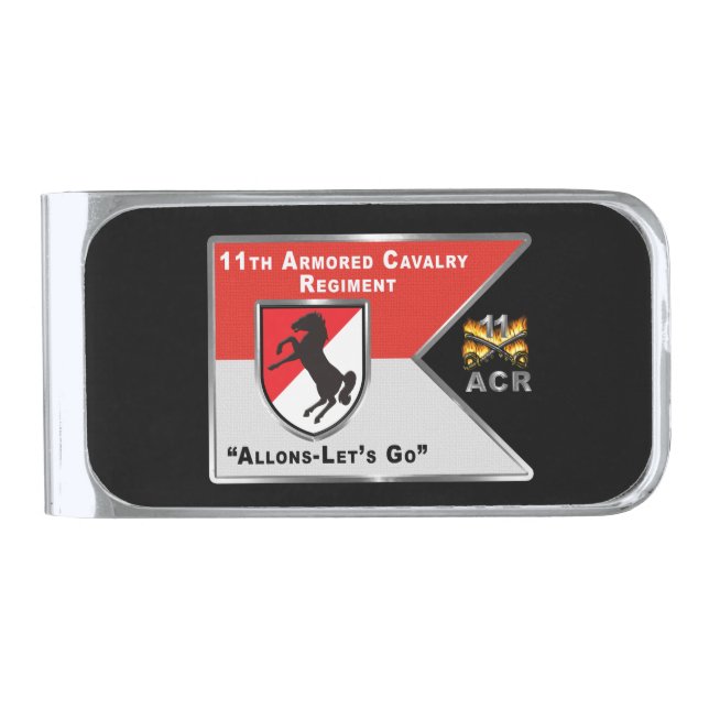 11th Armored Cavalry Regiment “Black Horse”   Silver Finish Money Clip (Front)