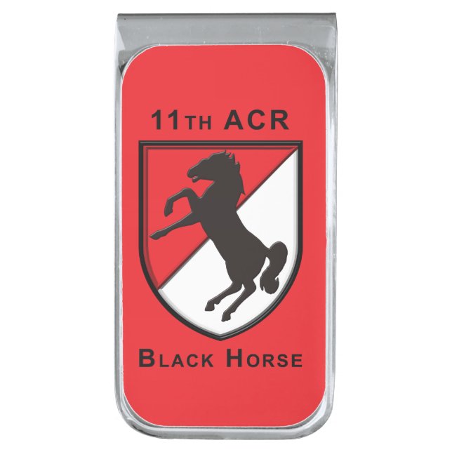 11th Armored Cavalry Regiment “Black Horse” Silver Silver Finish Money Clip (Front Vertical)