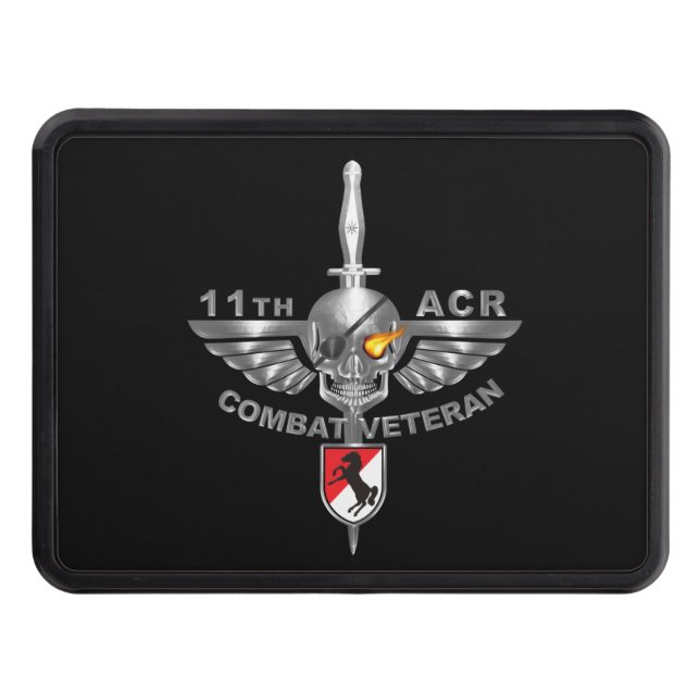11th Armored Cavalry Regiment Silver Skull Vet Hitch Cover (Front)