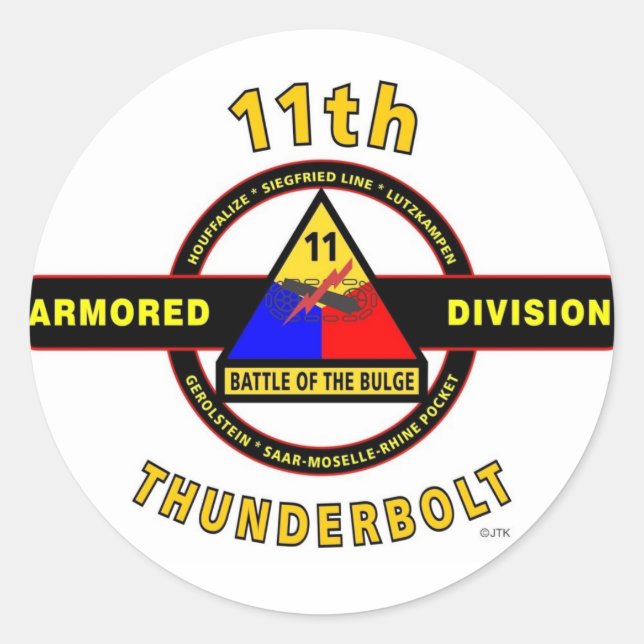 11TH ARMORED DIVISION "THUNDERBOLT" CLASSIC ROUND STICKER (Front)