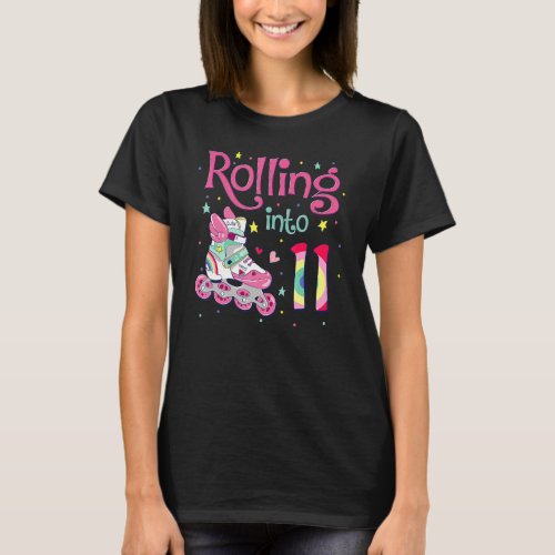 11th Bday Rolling Into 11 Birthday Girl Roller Ska T_Shirt