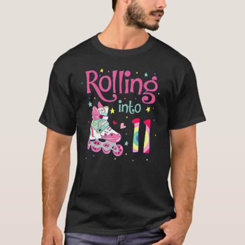 11th Bday Rolling Into 11 Birthday Girl Roller Ska T_Shirt