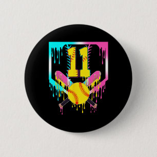 11th Bday Softll Home Plate Drip Ice Cream 11 Year Button