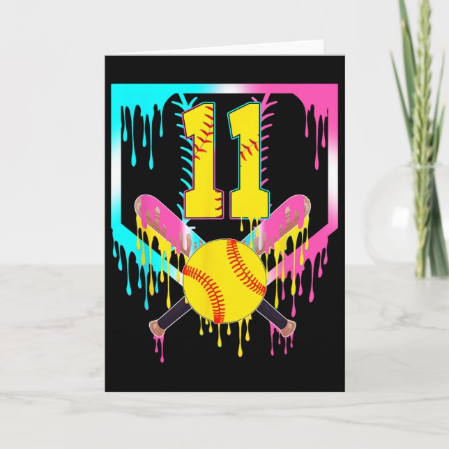 11th Bday Softll Home Plate Drip Ice Cream 11 Year Card (Front)