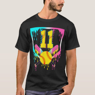 11th Bday Softll Home Plate Drip Ice Cream 11 Year T-Shirt