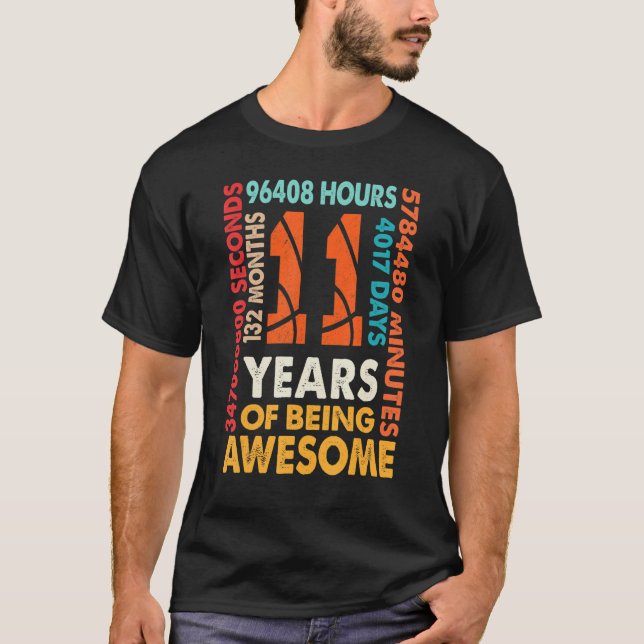 11th Birthday 11 Years Old 132 Months Basketball B T-Shirt (Front)