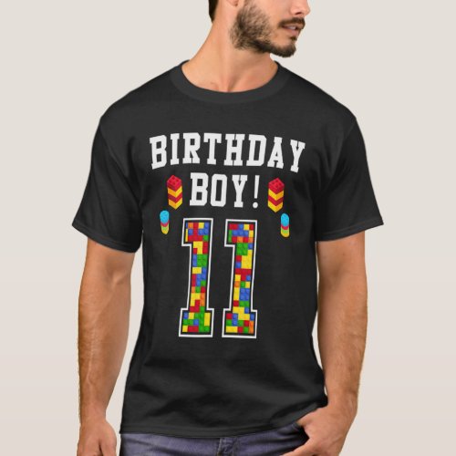 11th Birthday 11 Years Old Block Building Boys Kid T_Shirt