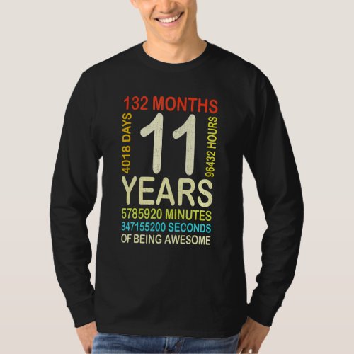 11th Birthday 11 Years Old Vintage Retro 132 Month T_Shirt