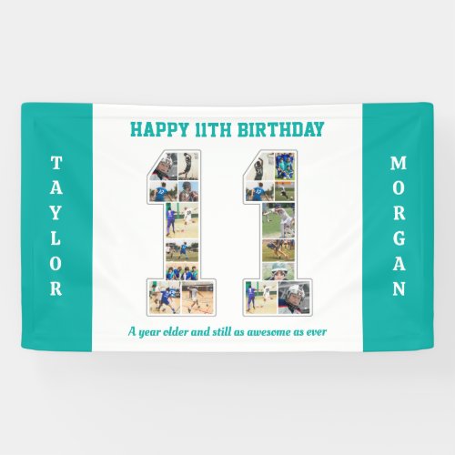 11th Birthday Anniversary Number 11 Photo Collage Banner