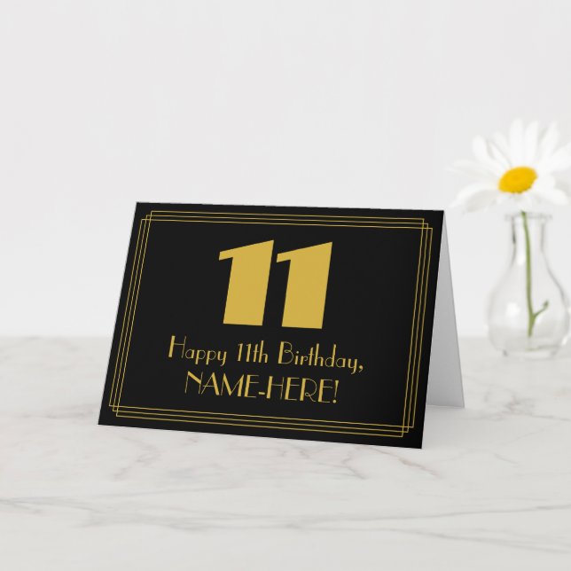 11th Birthday: Art Deco Inspired Look "11" & Name Card (Small Plant)