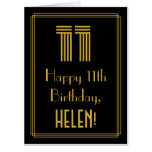 [ Thumbnail: 11th Birthday: Art Deco Inspired Look “11” + Name Card ]