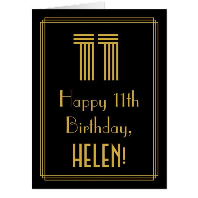 11th Birthday: Art Deco Inspired Look “11” + Name Card (Front)