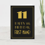 [ Thumbnail: 11th Birthday ~ Art Deco Inspired Look "11" & Name Card ]