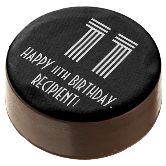 11th Birthday - Art Deco Inspired Look "11", Name Chocolate Covered Oreo (Angled)
