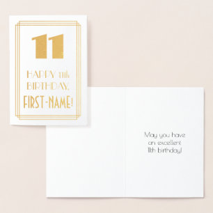 11th Birthday: Art Deco Inspired Look "11" & Name Foil Card