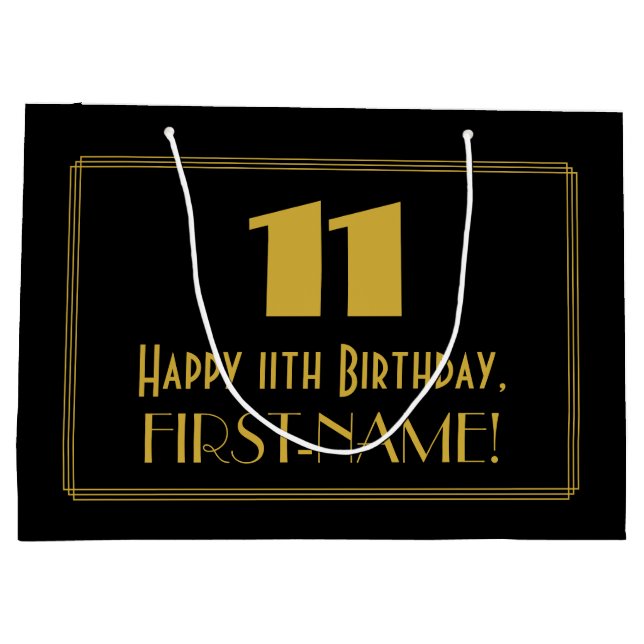 11th Birthday — Art Deco Inspired Look "11" & Name Large Gift Bag (Back)