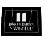 [ Thumbnail: 11th Birthday ~ Art Deco Inspired Look "11" + Name Gift Bag ]