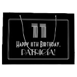 [ Thumbnail: 11th Birthday — Art Deco Inspired Look "11" & Name Gift Bag ]