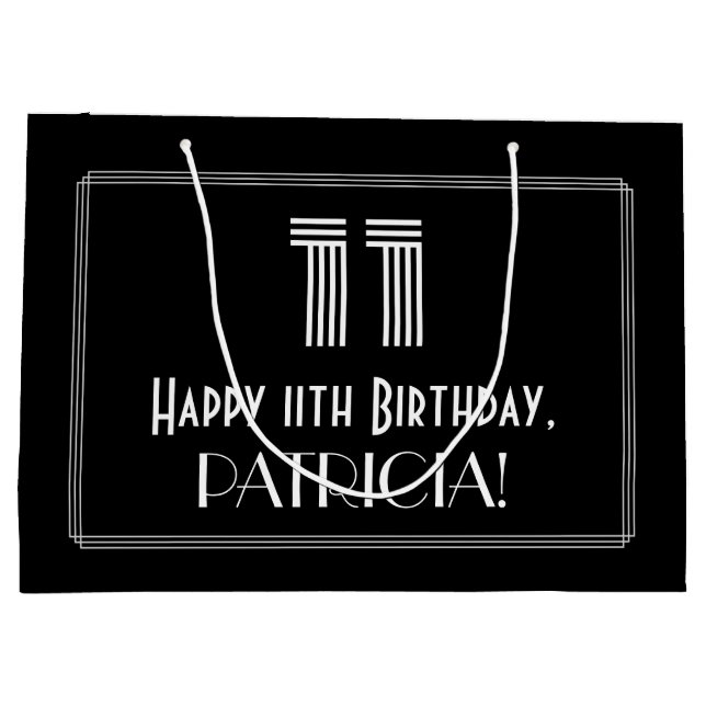 11th Birthday — Art Deco Inspired Look "11" & Name Large Gift Bag (Back)